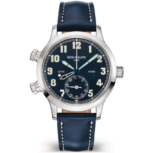 Patek Philippe Calatrava Pilot Travel Time 38mm 18ct White Gold Leather Strap Watch