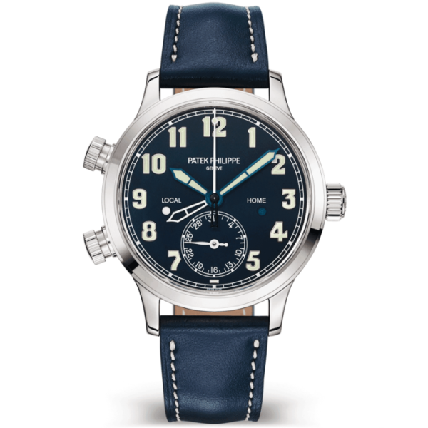 Patek Philippe Calatrava Pilot Travel Time 38mm 18ct White Gold Leather Strap Watch