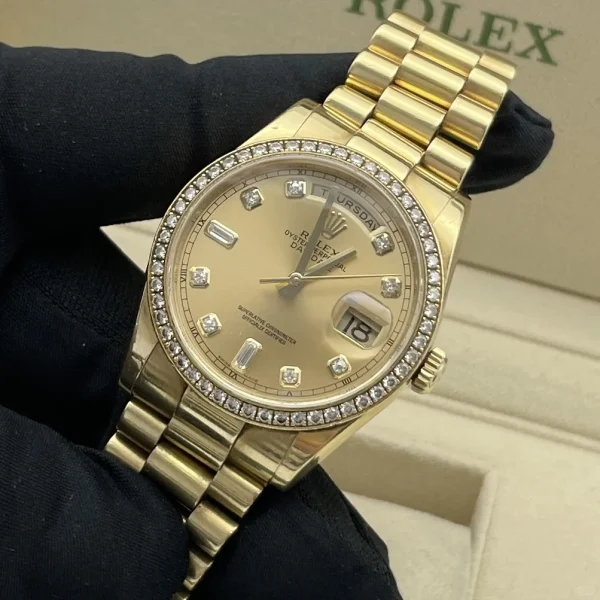 Rolex Day-Date Automatic Mechanical Movement Date Display 100m Waterproof Men’s Watch Swiss Watch 39mm Gold Dial 118348-83208 - Image 2