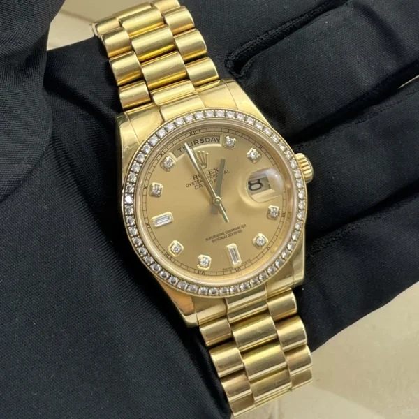 Rolex Day-Date Automatic Mechanical Movement Date Display 100m Waterproof Men’s Watch Swiss Watch 39mm Gold Dial 118348-83208 - Image 5