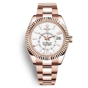 Rolex Sky-Driving series automatic mechanical movement date display dual time zone men’s watch Swiss watch 42mm white dial rose gold strap m326935-0005
