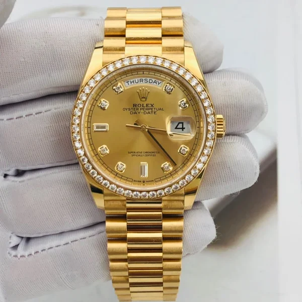 ROLEX Day-Date Series Automatic Mechanical Movement 36mm Gold Dial 128348-0008 - Image 2