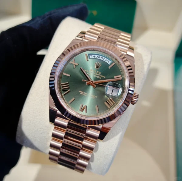 Rolex Day-Date Automatic Mechanical Movement 40mm Green Dial Case/Strap Rose Gold 228235-0025 - Image 2