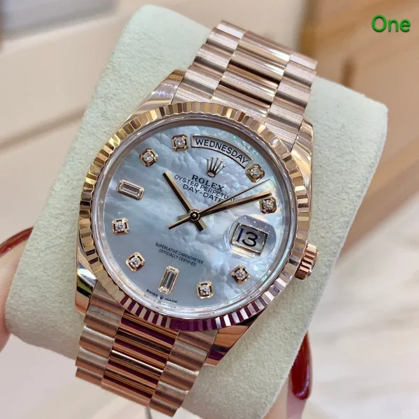 Rolex Day-Date Series Automatic Mechanical Movement Women’s Watch Swiss Watch 36mm Mother-of-Pearl Dial Rose Gold Case 128235-0029 - Image 5