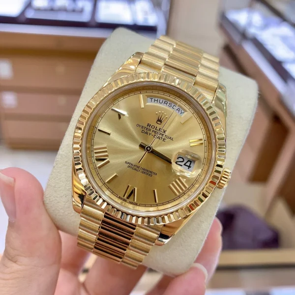 Rolex Day-Date Automatic Mechanical Movement Date and Week Display Roman Markers 40mm Gold Dial 228238-0006 - Image 3
