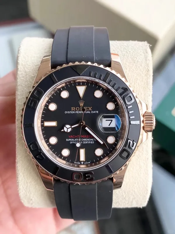 Rolex Yacht-Master Automatic Mechanical Movement Men’s 40mm Black Dial Rose Gold Case Rubber Strap M126655-0002 - Image 2