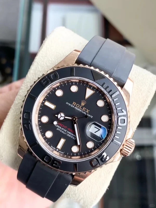 Rolex Yacht-Master Automatic Mechanical Movement Men’s 40mm Black Dial Rose Gold Case Rubber Strap M126655-0002 - Image 4