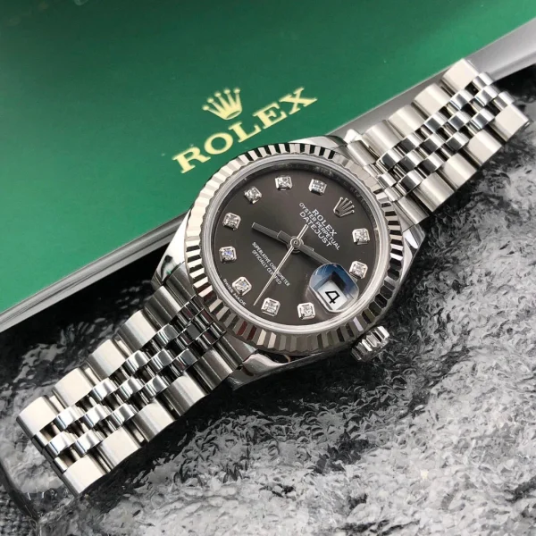 Rolex Ladies Datejust Series Automatic Mechanical Movement Women’s Watch 28mm Silver Dial Oystersteel Case Oystersteel Bracelet M279174-0015 - Image 6