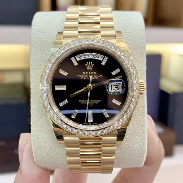 Rolex Day Date 40 Gold Diamond 228348RBR Black Dial Watch - Image 2
