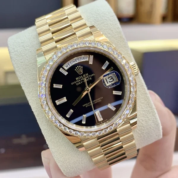 Rolex Day Date 40 Gold Diamond 228348RBR Black Dial Watch - Image 3