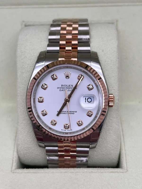 Rolex Datejust series automatic mechanical movement 100 meters waterproof men’s watch Swiss watch 36mm white dial stainless steel rose gold case stainless steel rose gold strap 116231 white dial with diamonds - Image 2