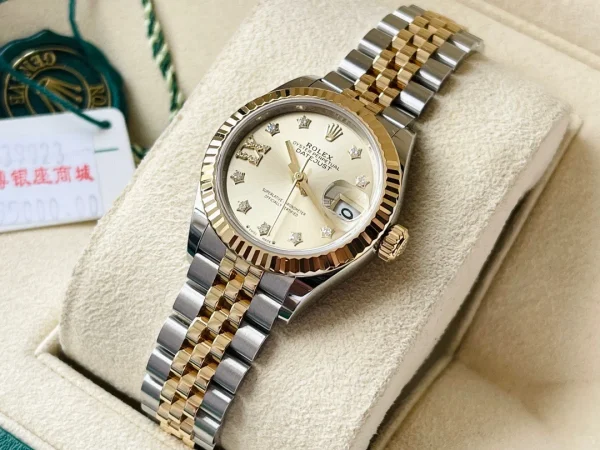 Rolex Ladies Datejust Series Automatic Mechanical Movement 100m Waterproof Ladies Watch Swiss Watch 28mm Gold Dial Oyster M279173-0021 - Image 3