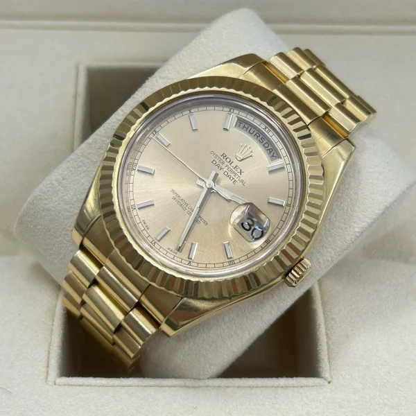 Rolex Day-Date Series Automatic Mechanical Movement 100m Waterproof Date Display Men’s Watch Swiss Watch 41mm Gold Dial 218238 Gold Dial - Image 9