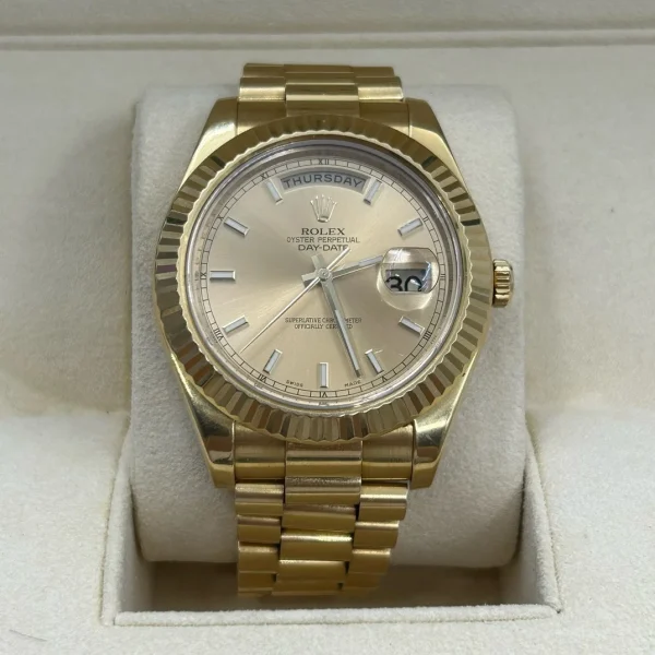 Rolex Day-Date Series Automatic Mechanical Movement 100m Waterproof Date Display Men’s Watch Swiss Watch 41mm Gold Dial 218238 Gold Dial - Image 10
