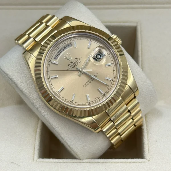 Rolex Day-Date Series Automatic Mechanical Movement 100m Waterproof Date Display Men’s Watch Swiss Watch 41mm Gold Dial 218238 Gold Dial - Image 12