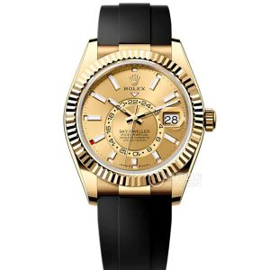 Rolex Sky-Driving Series Automatic Mechanical Movement Dual Time Zone/100m Waterproof Men’s Watch Swiss Watch 42mm Gold Dial Gold Case M336238-0001
