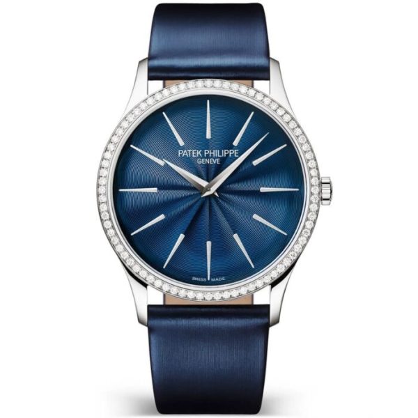 Patek Philippe Calatrava 35mm 18ct White Gold Blue Dial Diamond Set Bezel Ladies Watch