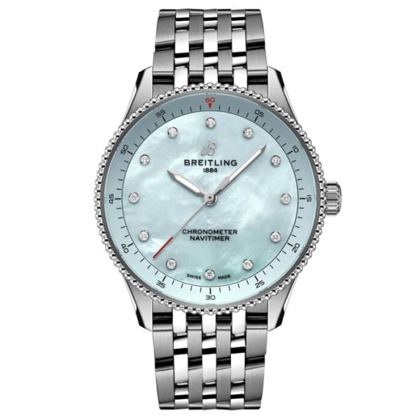 Breitling Navitimer 32mm Blue MOP Diamond Dot Dial Quartz Ladies Watch A77320171C1A1