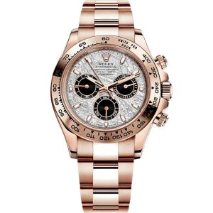 Rolex Daytona Rose Gold Cosmograph Daytona 40 Watch Meteorite and Black Dial Oyster Bracelet 116505