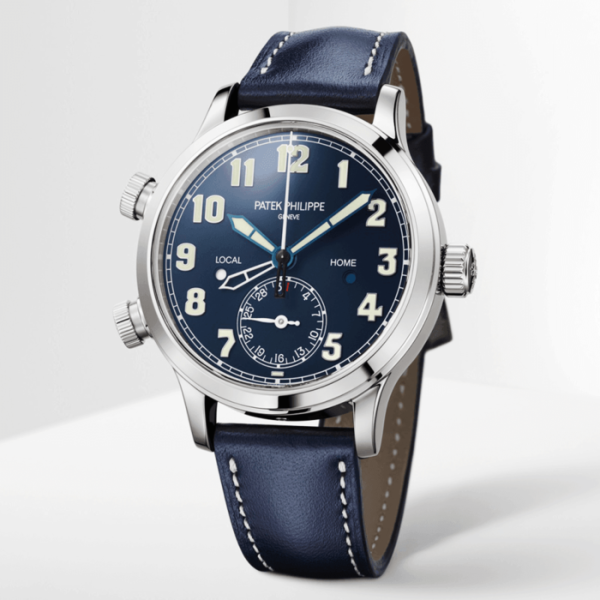 Patek Philippe Calatrava Pilot Travel Time 38mm 18ct White Gold Leather Strap Watch - Image 4