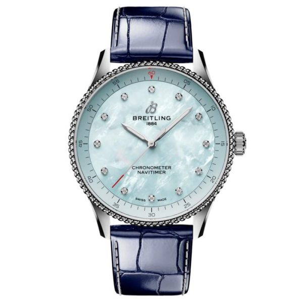 Breitling Navitimer 32mm Blue MOP Diamond Dot Dial Quartz Ladies Watch A77320171C1P1