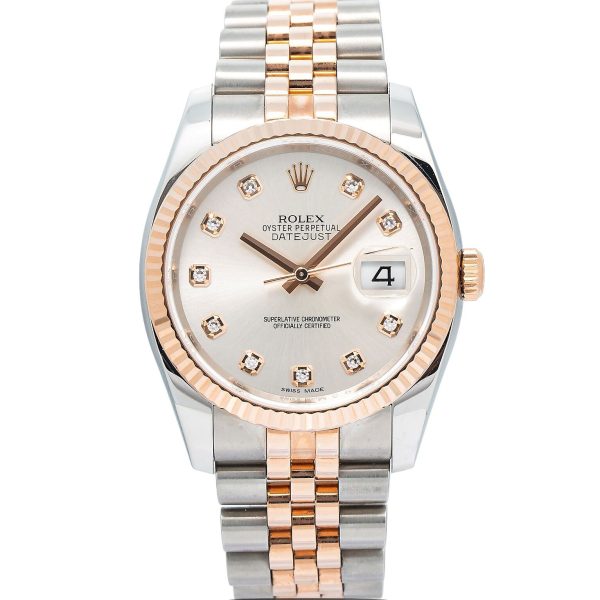 Rolex Datejust series automatic mechanical movement 100 meters waterproof men’s watch Swiss watch 36mm white dial stainless steel rose gold case stainless steel rose gold strap 116231 white dial with diamonds