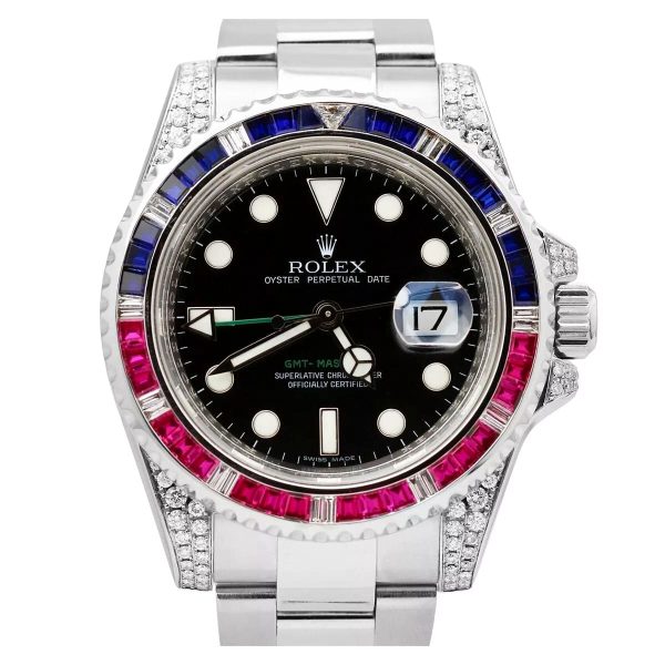 Rolex GMT Master 2 Iced Lugs Sapphire Diamond Ruby Bezel 40mm 116710