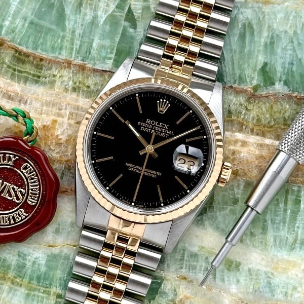 Rolex DateJust 36 16013 Black Dial 18k Yellow Gold Watch - Image 3