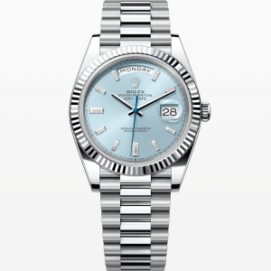 Rolex Day-Date 36mm Platinum Ice Blue Diamond Dial Watch 128236-0006