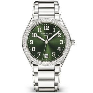 Patek Philippe Twenty 4 36mm Olive Green Sunburst Dial & Diamond Bezel Ladies Watch