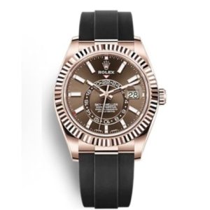 Rolex Sky-Driving Series Automatic Mechanical Movement 100m Waterproof Men’s Watch Swiss Watch 42mm Brown Dial Rubber Strap M326235-0005