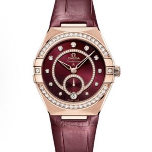 Omega Constellation series automatic mechanical movement anti-magnetic calendar women’s watch Swiss watch 34mm red dial rose gold case crocodile leather strap 131.58.34.20.61.001