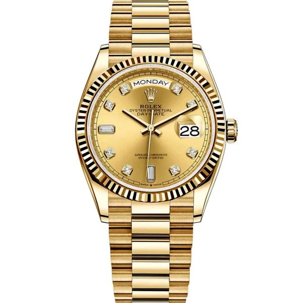 Rolex Day-Date Series Automatic Mechanical Movement Date Display Same Model 36mm Gold Dial 128238-0008