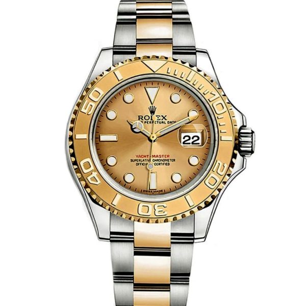 Rolex Yacht-Master, Gold Steel, Champagne Dial Watch, Scratch Resistant Sapphire Mirror 16623