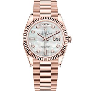 Rolex Day-Date Series Automatic Mechanical Movement Women’s Watch Swiss Watch 36mm Mother-of-Pearl Dial Rose Gold Case 128235-0029