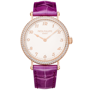 Patek Philippe Calatrava 18ct Rose Gold Double Row Diamond Bezel Automatic Ladies Strap Watch