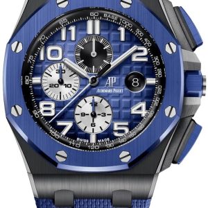 Audemars Piguet Royal Oak Offshore Selfwinding Chronograph Stainless Steel Blue Strap Blue Dial White Sub Dials Blue Ceramic Bezel