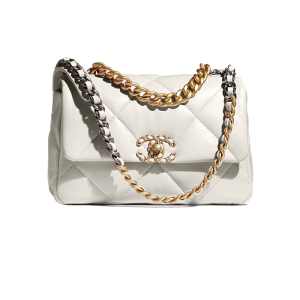 Chanel 19bag 19 handbag white metal gold buckle chain bag