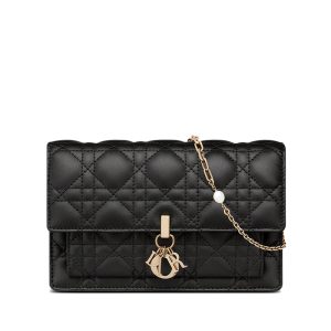 DIOR/LADY series women's black sheepskin leather shoulder bag S0937ONMJ_M900