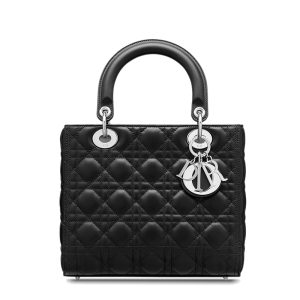 DIOR/LADY Series Women's Medium Black Sheepskin Shoulder Bag M0565PNGE_M900