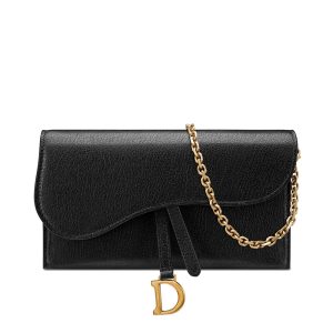 DIOR/SADDLE series women's black sheepskin leather crossbody bag S5614CCEH_M900