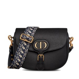 DIOR/BOBBY series women's black grain cowhide blue shoulder bag M9320UBBY_M911
