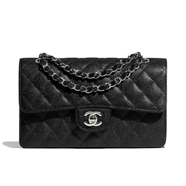 CHANEL/Classic Small Black Calfskin Silver Buckle Chain Shoulder Bag