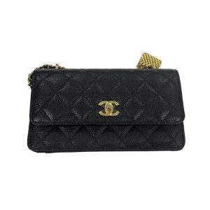 CHANEL/Women's Black Lychee Calfskin Crossbody Bag AP3318B1071294305
