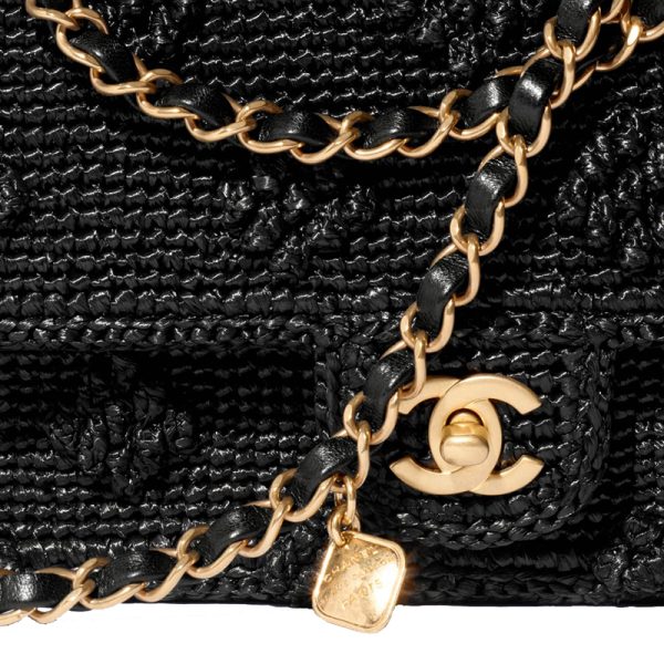 Chanel/Women's Black Coconut Fiber Knitted Shoulder Bag - Image 2