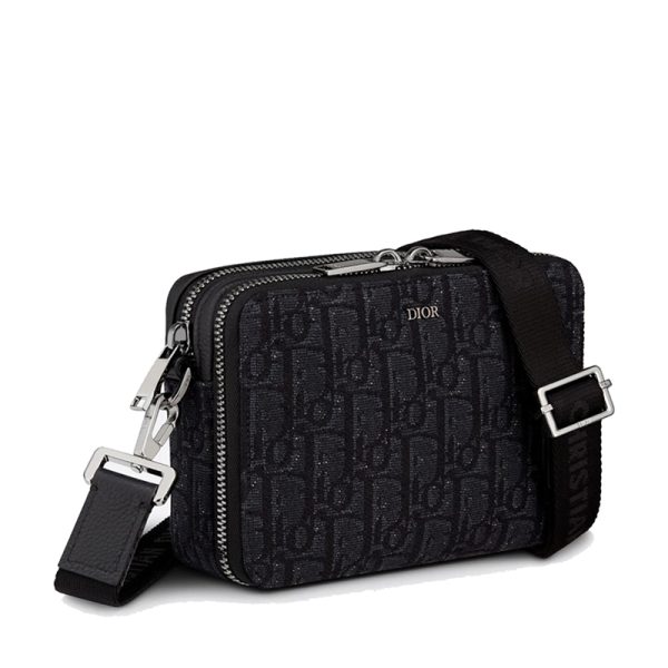 DIOR/Black Embroidery Pattern Canvas Shoulder Bag 2OBBC119YSE_H03E - Image 2