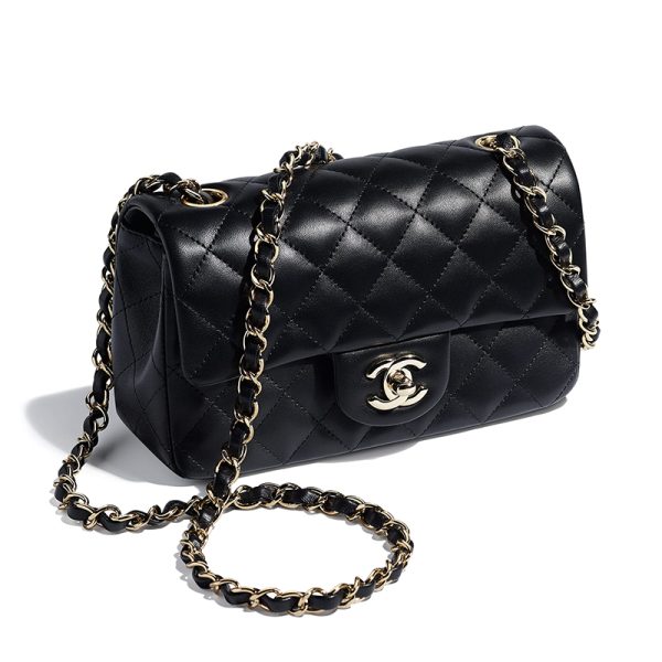 CHANEL/Women's Black Classic Diamond Pattern Sheepskin Shoulder Bag - Image 2