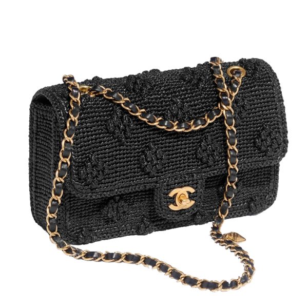 Chanel/Women's Black Coconut Fiber Knitted Shoulder Bag - Image 3