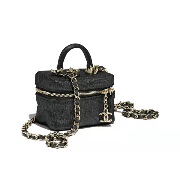 CHANEL/Lychee Skin Black Gold Buckle Shoulder Bag