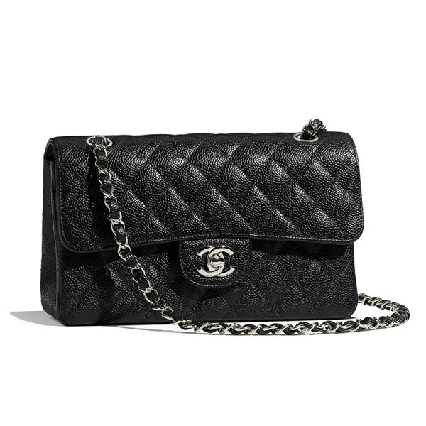 CHANEL/Classic Small Black Calfskin Silver Buckle Chain Shoulder Bag - Image 3